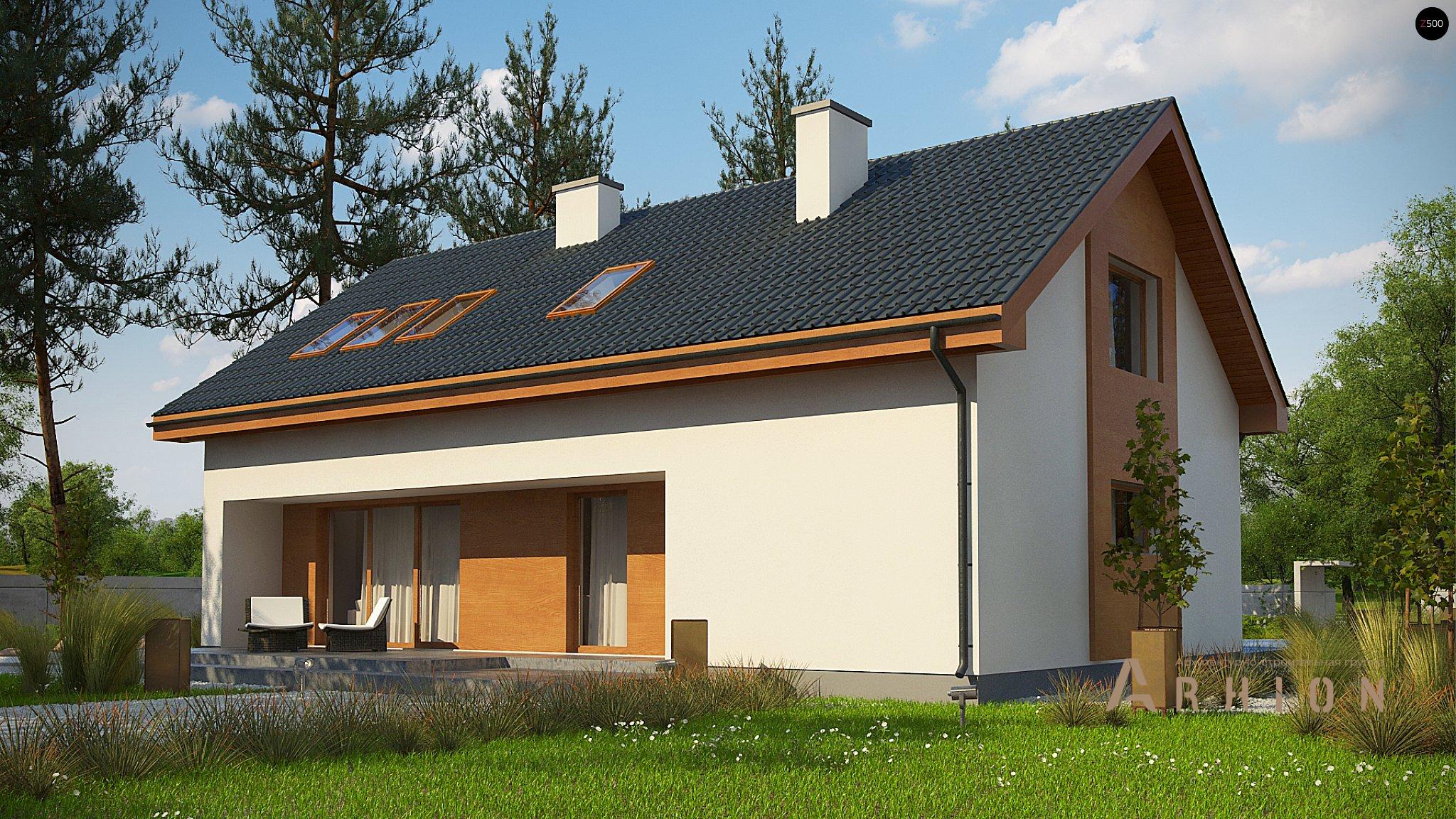 1. Проект одноэтажного дома в канадском стиле с двускатной кровлей, Z232 A, площадью - 179 кв c мансардой, терассой, гаражом